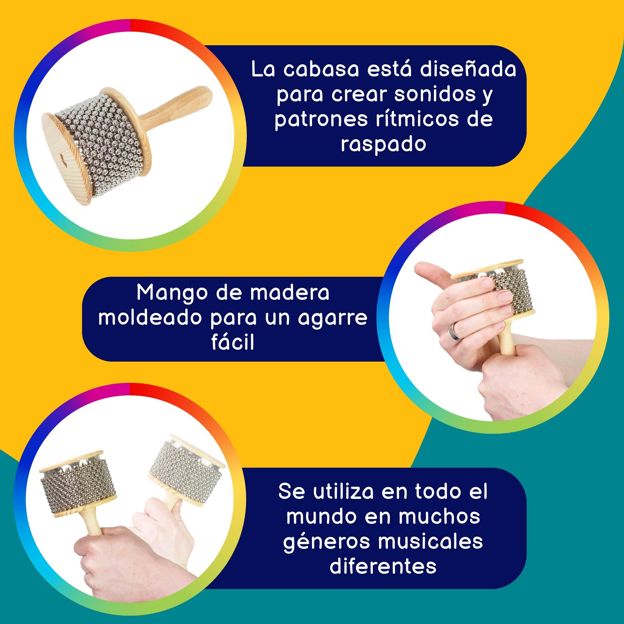 A-Star Cabasa Afuche Shaker con cuentas de madera - 9 cm de diámetro, mediano - Instrumento de percusión manual
