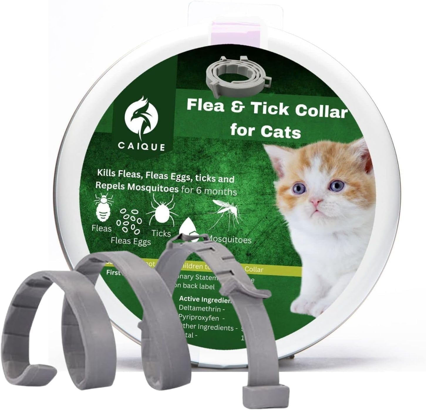 CAIQUECat Flea and Tick Collar - Safe and Effective Flea Treatment for Cats, Provides 8 Months of Waterproof Protection, Adjustable for Kittens, 15.7 Inches Long (1Pc)