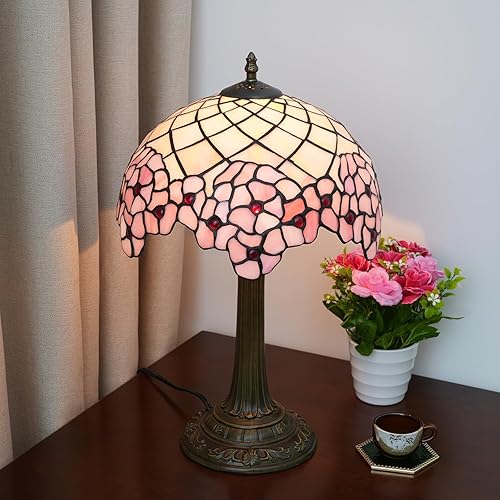 Miniatura 8 de Tiffany - Lámpara de mesa de cristal de cerezo en flor de cerezo, 12 x 12 x 18 pulgadas, estilo flor de cerezo, luz de lectura, decoración al lado