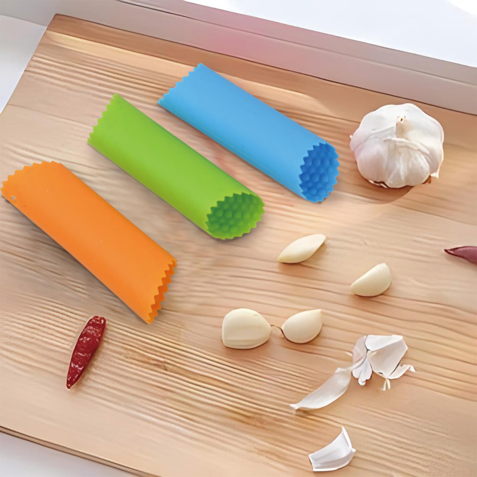 Lot De 3 Éplucheurs D'Ail En Silicone - Rouleau Avec Picots Internes - Cuisine Facile Et Sans Odeur - 3
