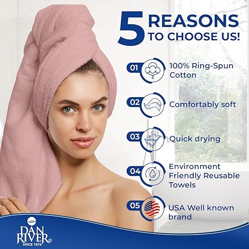 Miniatura 5 de DAN RIVER Juego de 8 toallas de 100% algodón hilado en anillo, color rosa polvoriento, 2 toallas de baño, 2 toallas de mano y 4 toallas pequeñas,