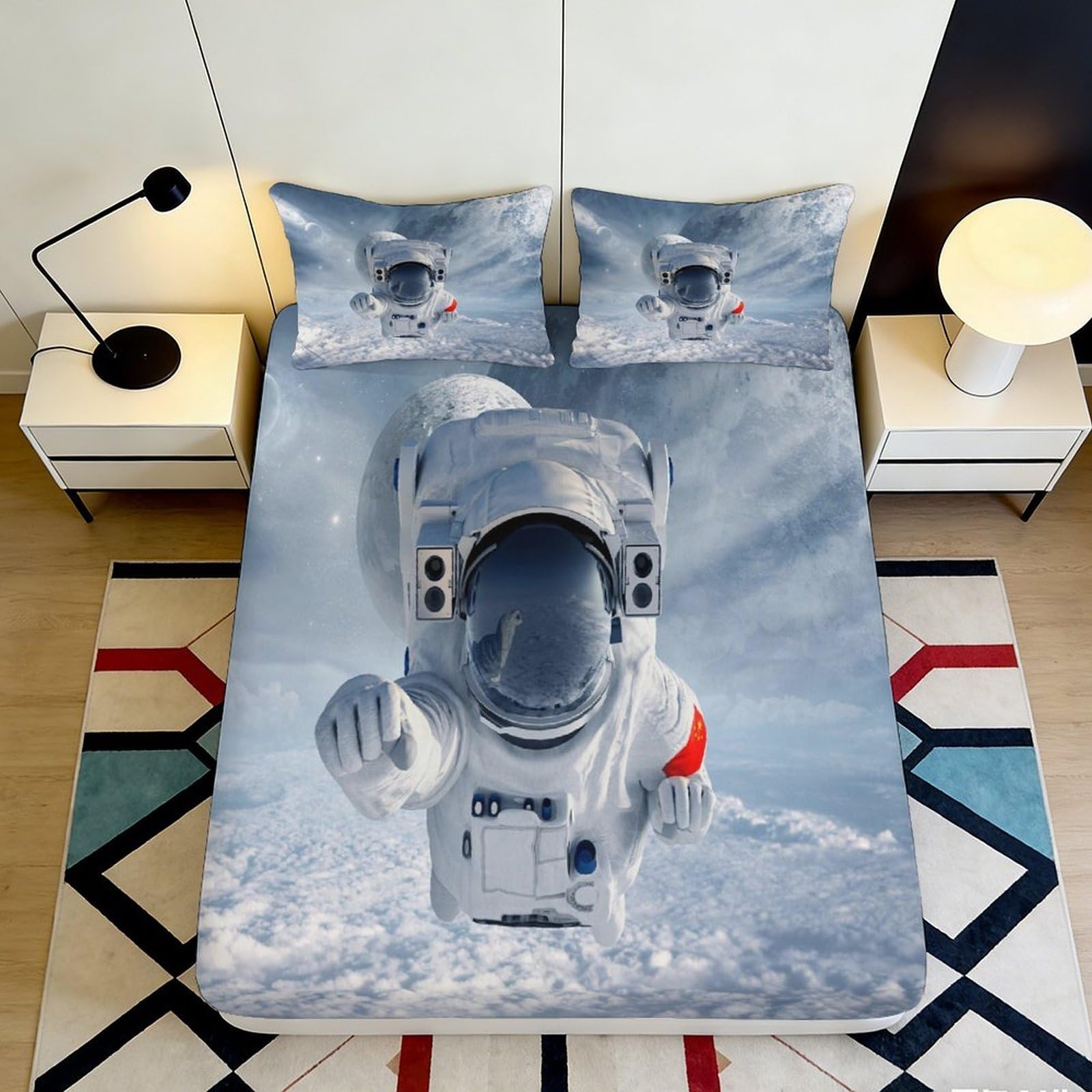 Uxinyoume Style-5 3D Printed Astronaut Space Fitted Sheet Microfiber Soft Breathable Cosmic Exploration Mattress Cover Bedroom Decor 90X200x25cm