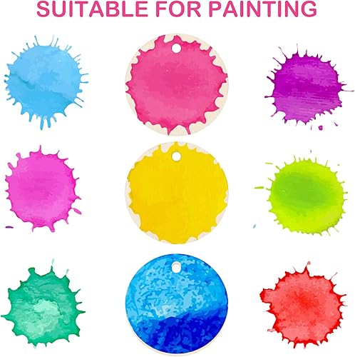 Miniatura 5 de 100 piezas de discos de madera redondos sin terminar con orificios para manualidades, discos de madera circulares en blanco para bricolaje, cortes