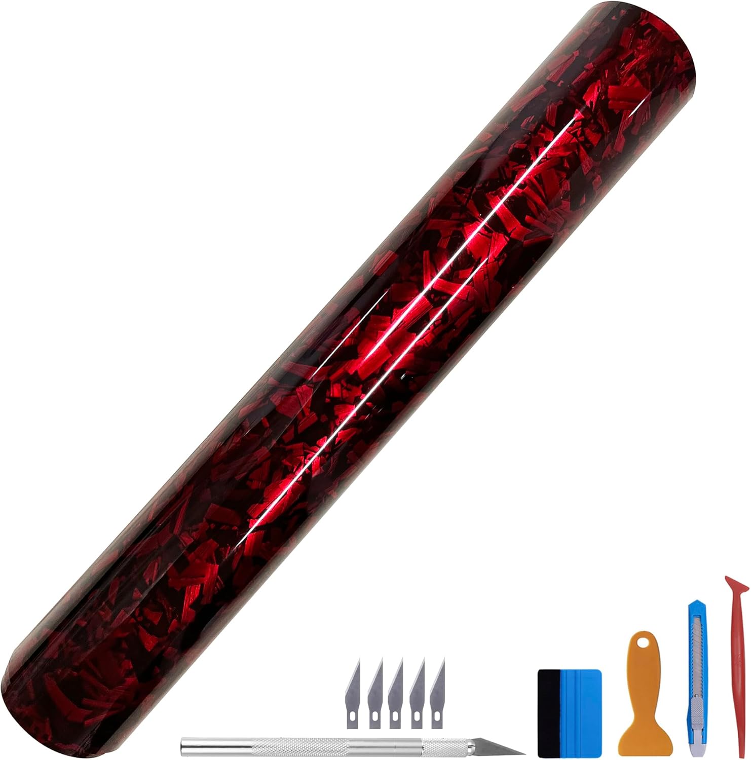 LZLRUN Forged Gloss Carbon Fiber Red Vinyl Wrap Roll Air Release Sticker Sheet Film DIY Decal Car Auto Vehicle Morotcycle Self Adhesive (5ft x 10ft, Red) Red 5ft x 10ft