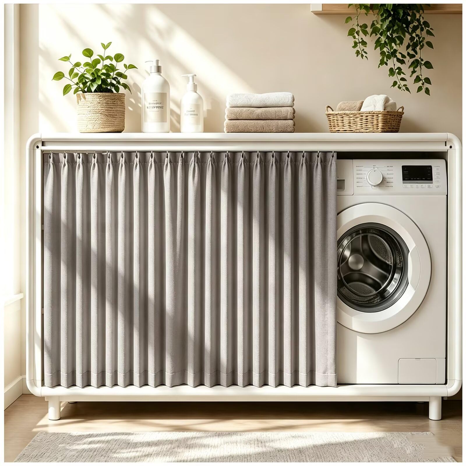 Schrankvorhang zum Schieben für Küche und Waschbereich W180 x H200cm Grau