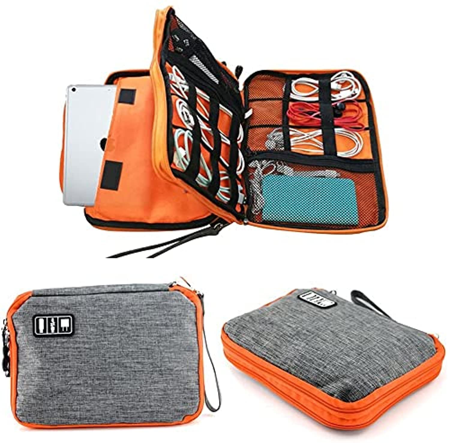 eWINNER Double Layer Electronic Travel Gadget Bag Cord Organizer Case for USB Cable/SD Card/Hard Drive/Charger/Phone and More (Grey)