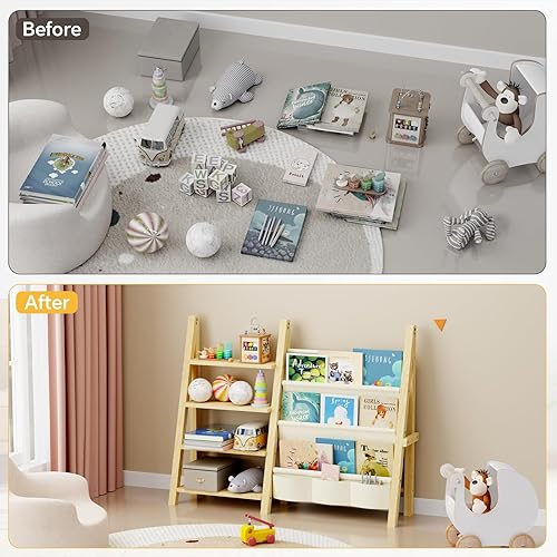 Miniatura 4 de Organizador de almacenamiento de juguetes con estantería para niños, organizador de juguetes Montessori de madera para habitaciones de niños,