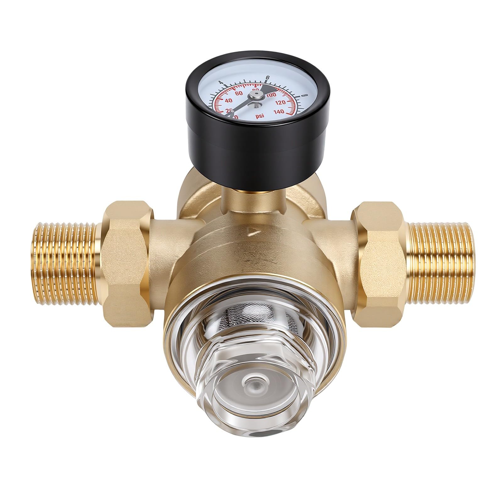 Regolatore di pressione dell'acqua regolabile con manometro maniglia ergonomica filtro integrato per camper o rimorchio da viaggio (DN20)