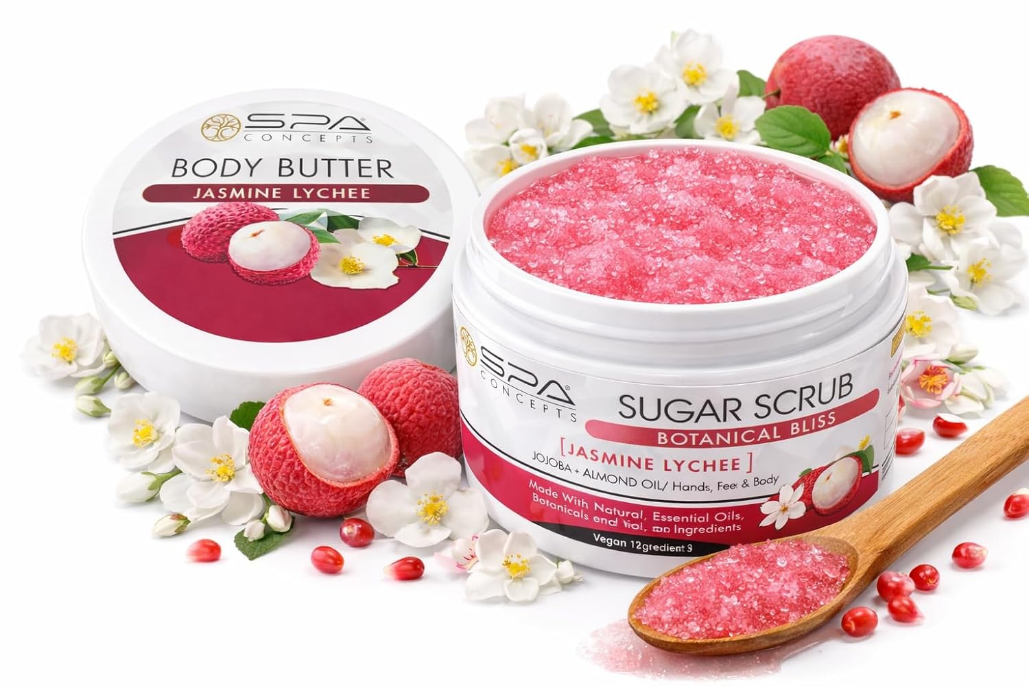 Jasmine Lychee Scrub for Hands, Feet, and Body - Exfoliating & Hydrating Body Polsih - Spa Concepts by Cory Labs