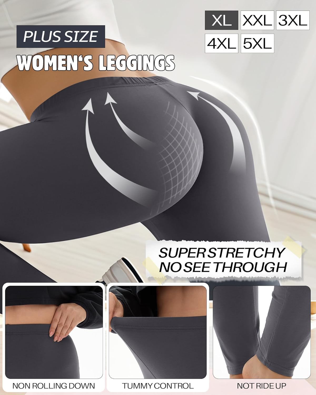 3 Pack Women's Plus Size Leggings High Waisted Stretchy Yoga Pants Workout Running Soft Leggings - Image 4