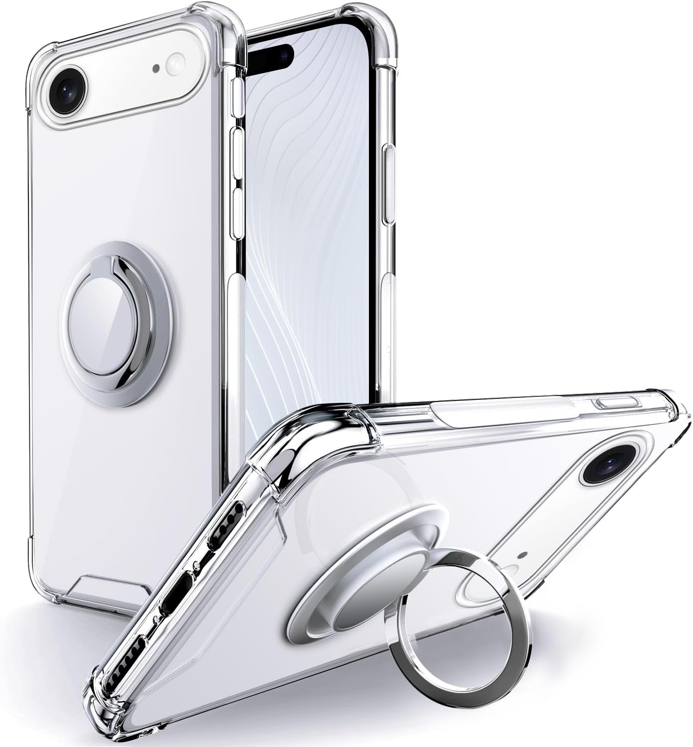 Silverback for iPhone 17 Air Case Clear with Ring Kickstand, Protective Shock -Absorbing Bumper Shockproof Phone Case for Apple iPhone 17 Air 6.6‘’ - Clear