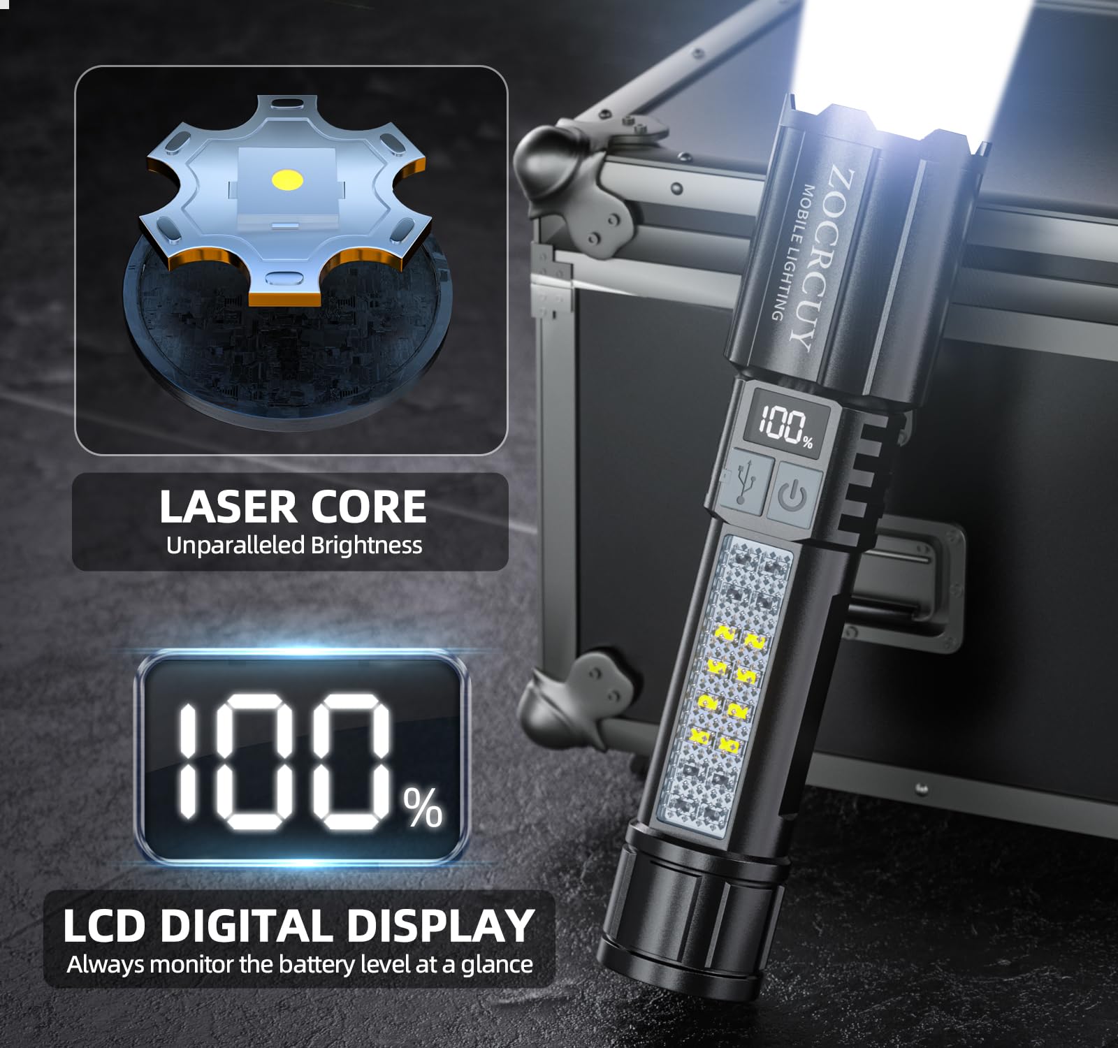 Torce ricaricabili 2000 High Lumens Flash Light Super Bright COB Torcia 5 modalità Zoomable con display digitale LCD Casa Campeggio Luce Flash di emergenza