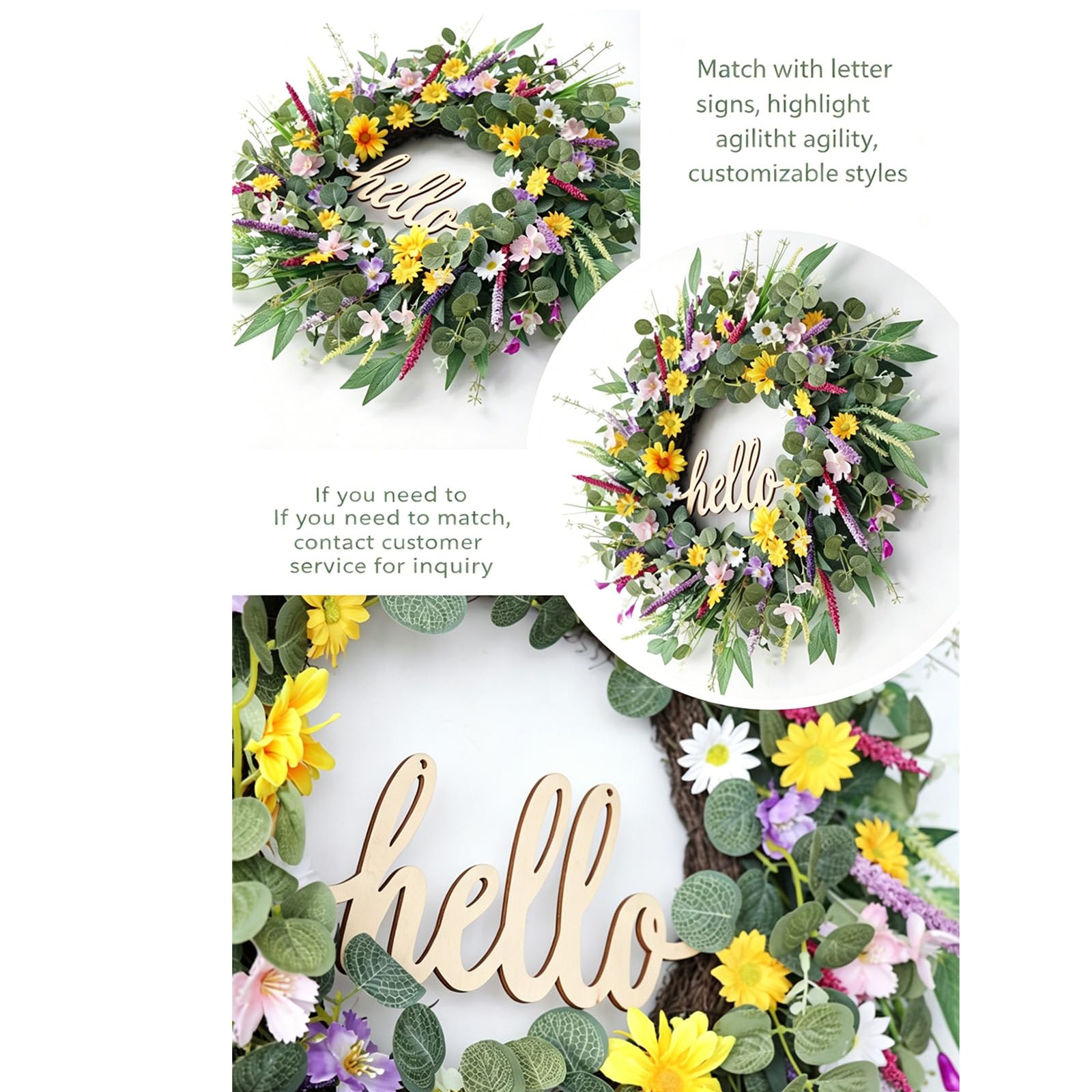 Ghirlanda di fiori artificiali da 58 cm, per interni ed esterni, fiori realistici, decorazione per matrimoni, San Valentino, fiori primaverili