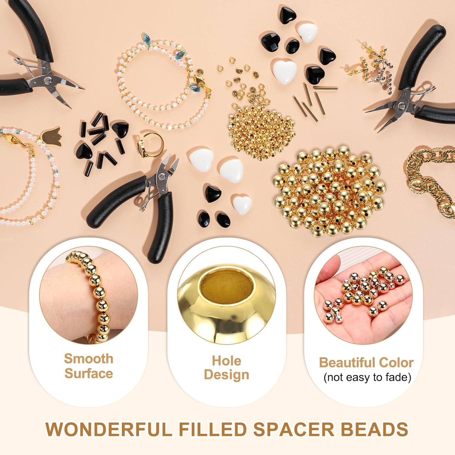 PATIKIL 18K Gold Filled Spacer Beads, 90Pcs 2mm Metal Smooth Round Ball Beads for Bracelet Jewelry Making Necklace DIY - Image 3