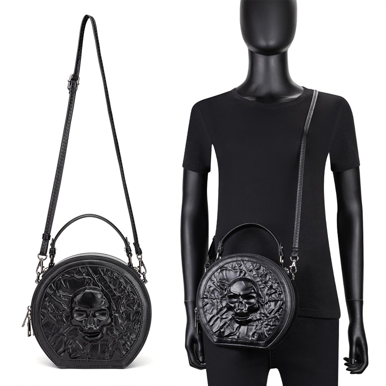Borsa a tracolla da donna in stile punk, borsa a tracolla alla moda, retrò, rotonda, per tutti i giorni, steampunk, in pelle PU, retrò, rotonda