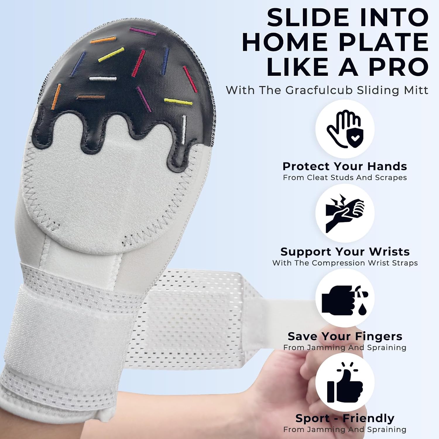 Baseball Sliding Mitt, Baseball Glove Softball Guard, Ergonomic Design Protecting Fingers for Basic Base Running