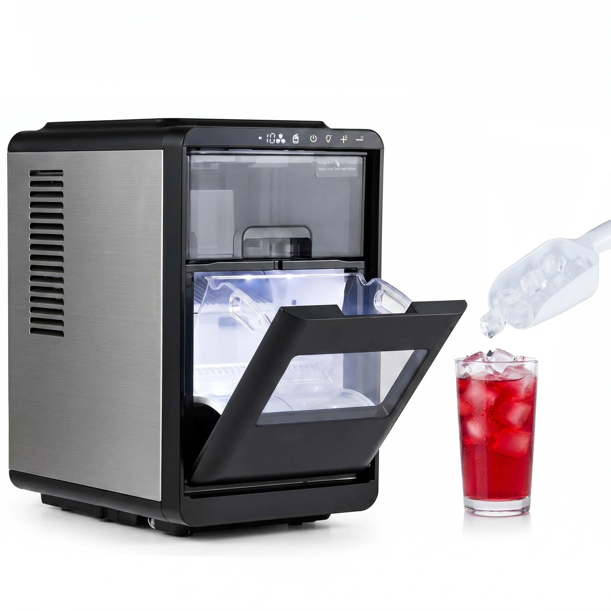 LIFEZEAL Macchina Ghiaccio 12kg/24h, Serbatoio 1,8L, Autopulente | Macchina del Ghiaccio Silenzioso con Cestello Paletta, 11 Livelli di Spessore Regolabile, per Casa/Cucina/Ufficio/Bar