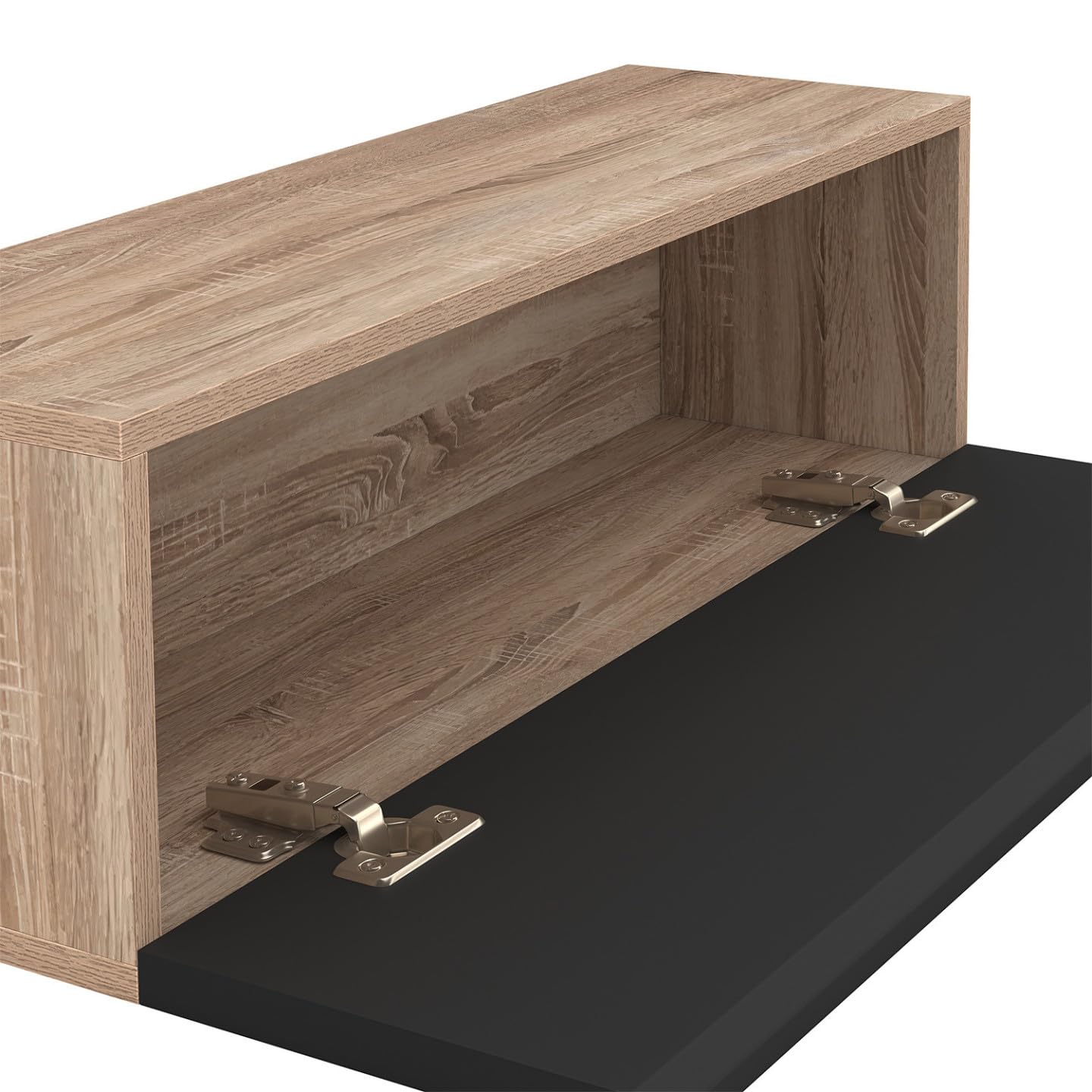 IDMarket - Set aus 2 Hängekonsolen Wandregale ELYOS 1 Tür Holz und Schwarz