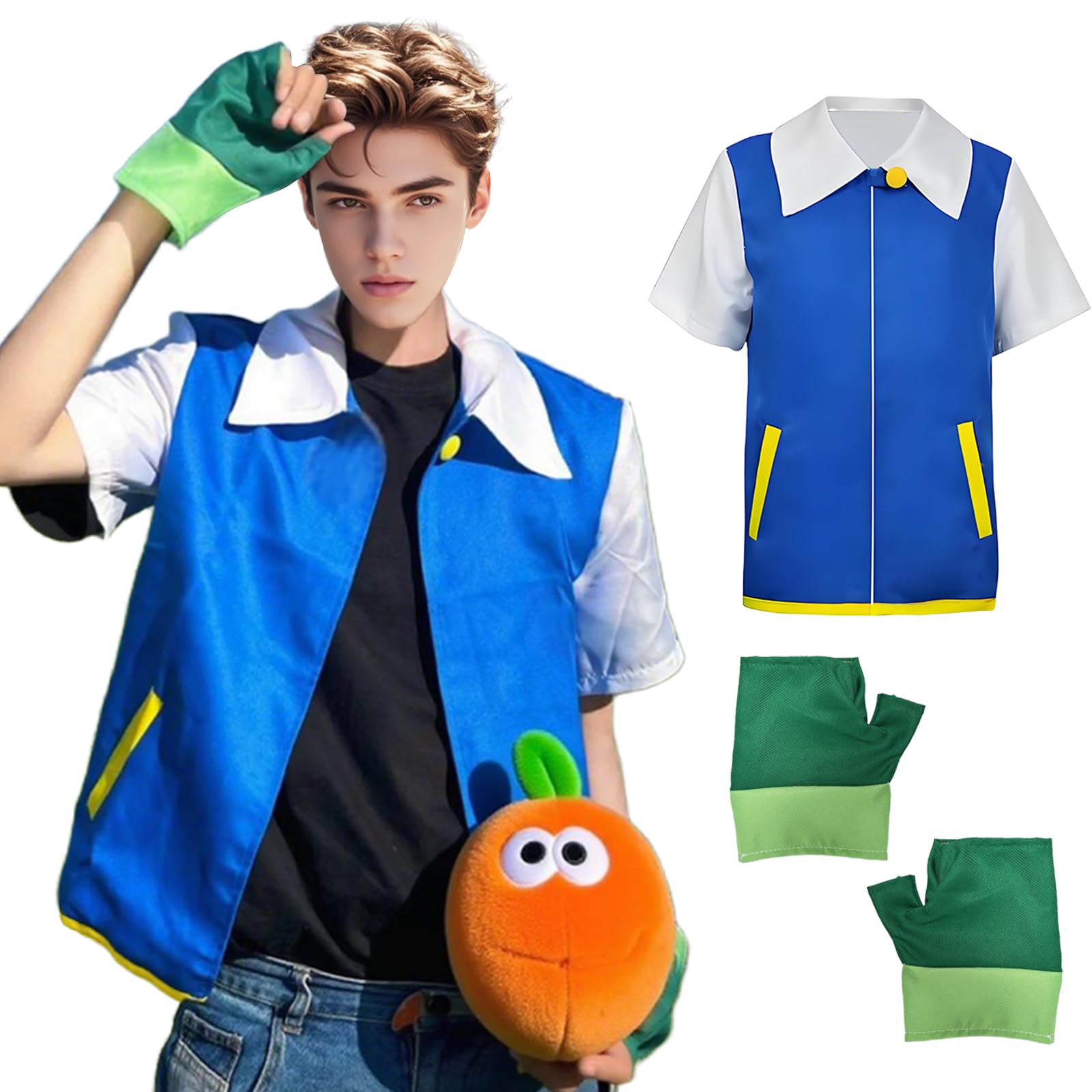 MeYuxg Disfraz de Anime,Manga Corta Azul con Guante,Disfraz Clásico de Anime,disfraz de Cosplay para Halloween, Fiestas Temáticas, Actuaciones Escénicas, Ropa