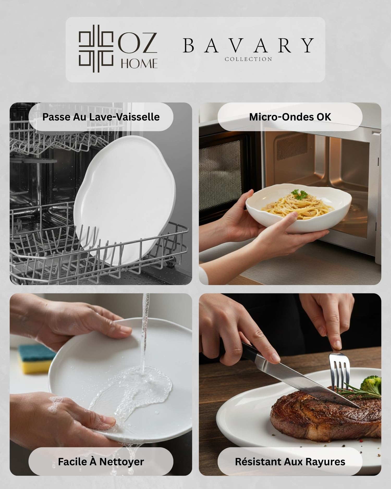 BAVARY Service Vaisselle Capital 24 Pcs – Set De Table & Assiette Porcelaine – Service De Table 6 Personnes De Plates & Assiette Creuse, Bols – Vaisselle Et Arts De La Table Micro-Onde/Lave-Vaisselle