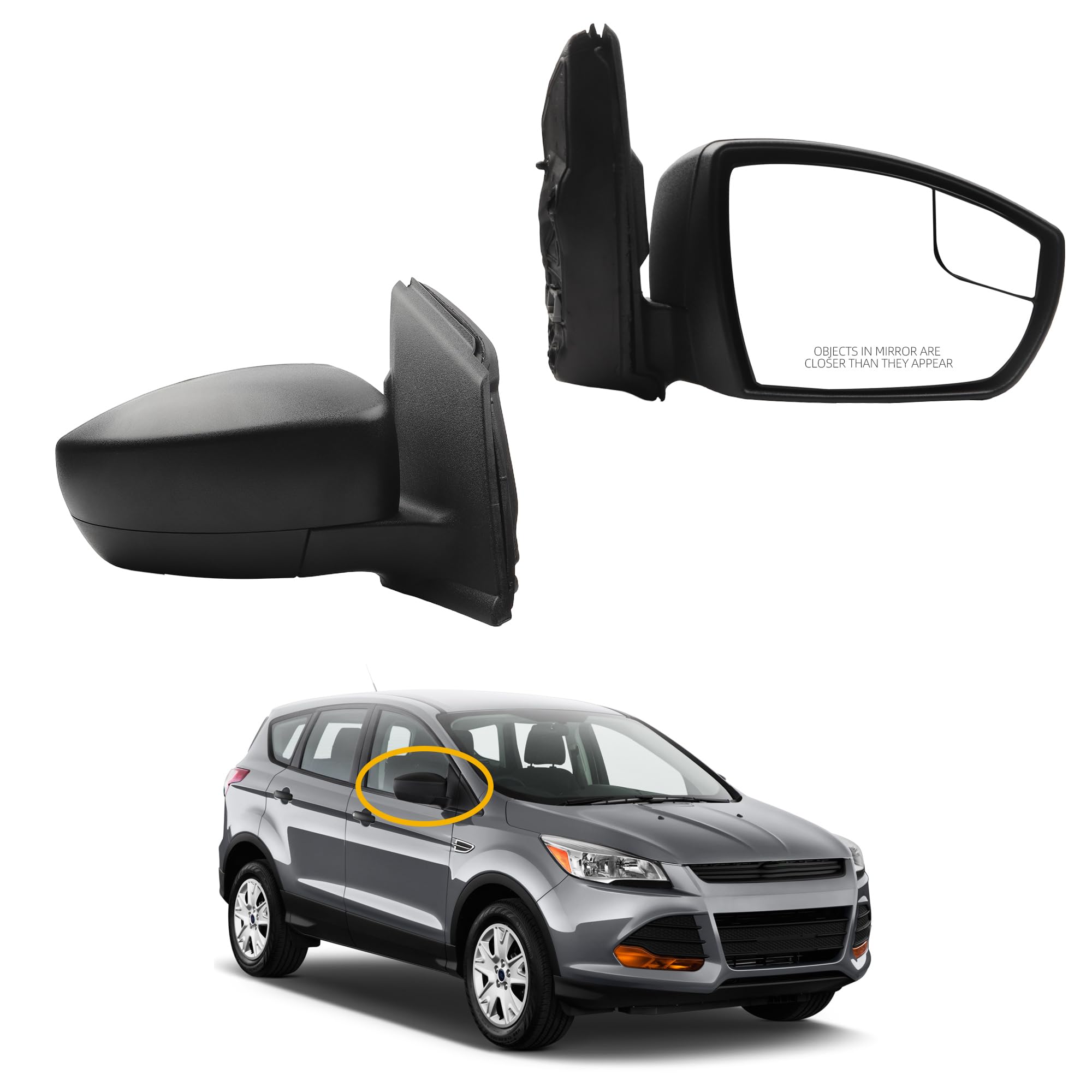 Dasbecan Right Mirror Compatible with 2013-2016 Ford Escape S Black 3Pins