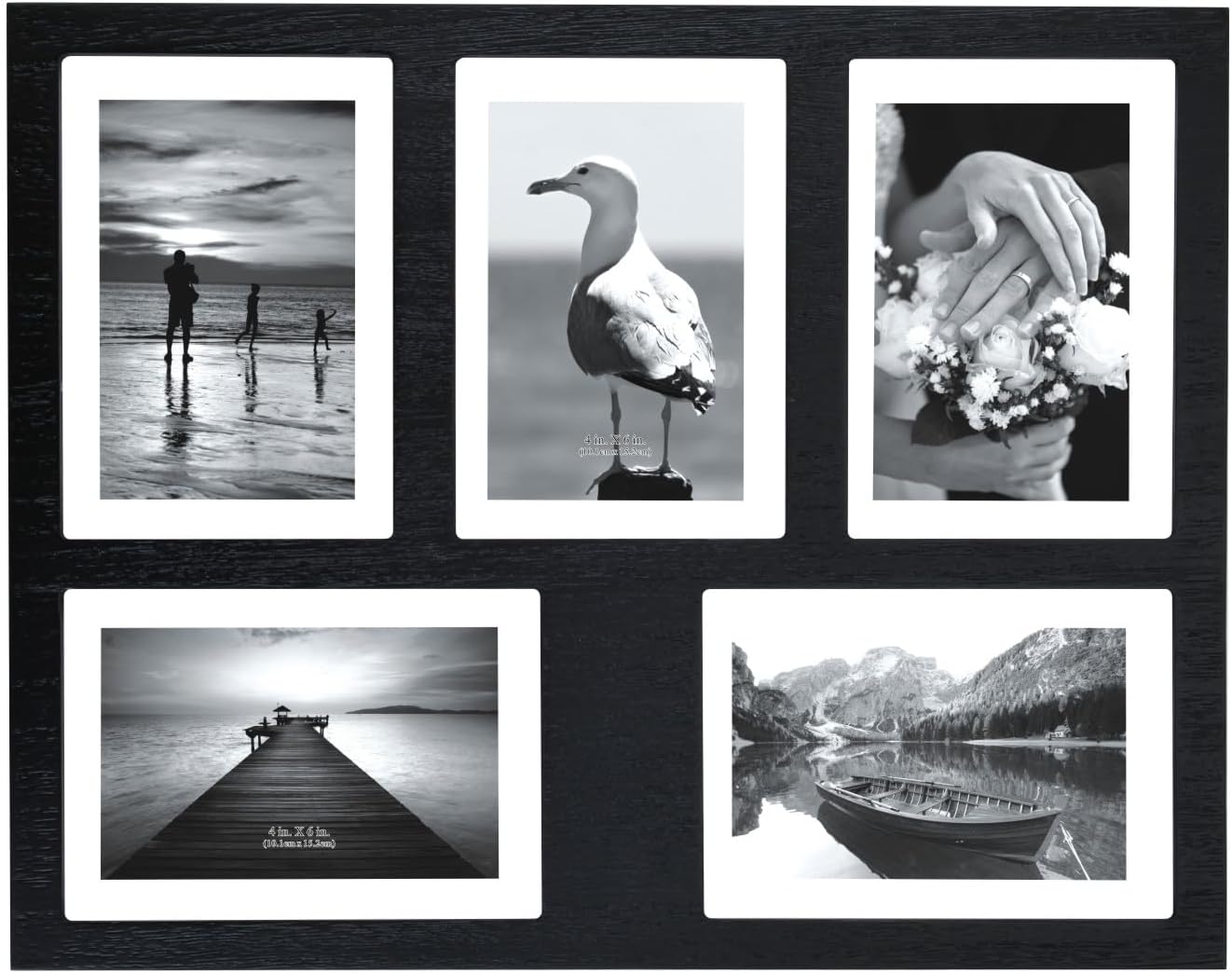 4x6 5-Opening Picture Frame with Shatter-Resistant Glass & Black Wood 4x6 Collage Photo Frames for 4x6 Brushed Modern Black 5-Open Frame Made for Tabletop Stand and Wall Mounting
