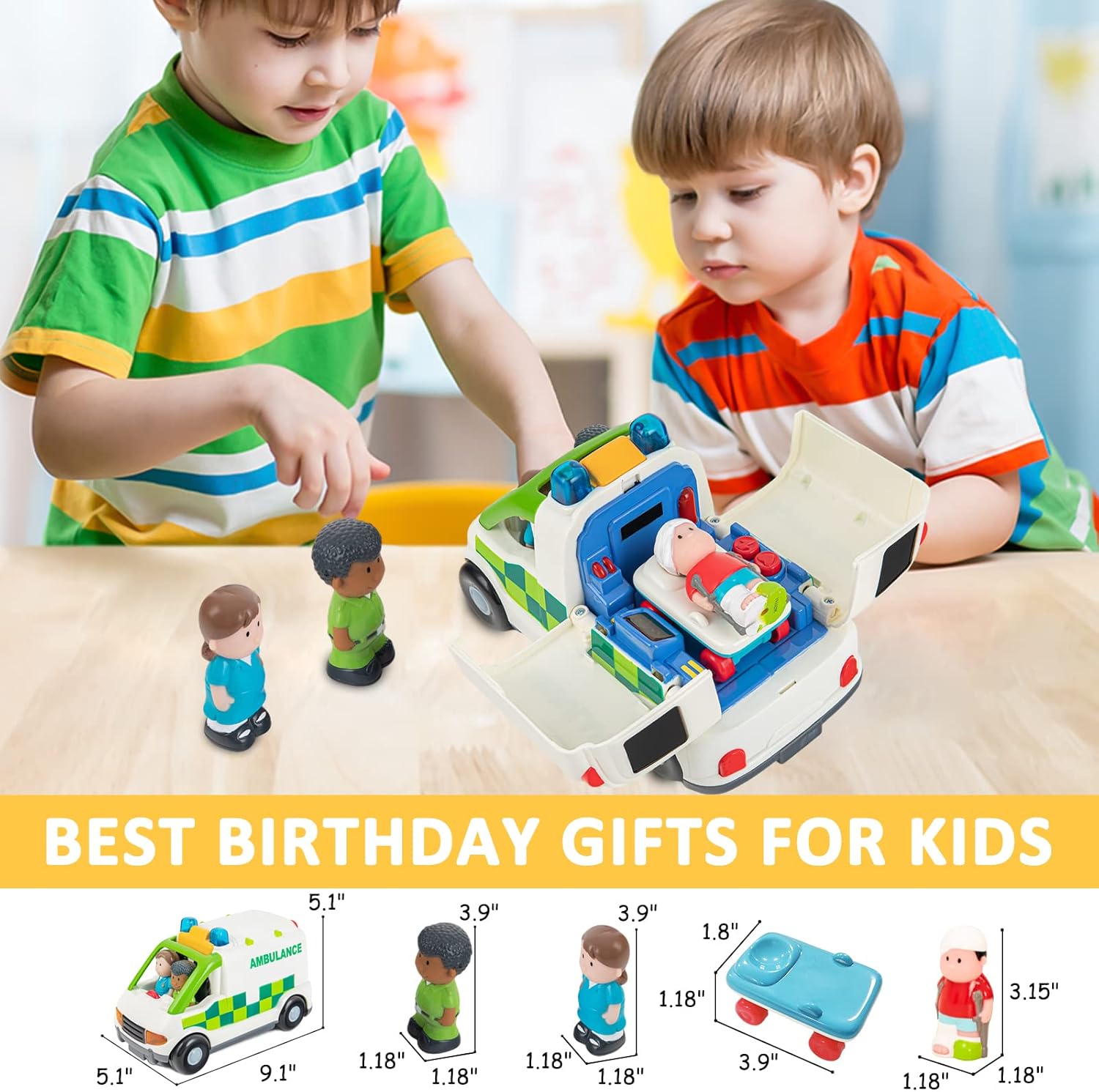 Ambulance Toy Powered Vehicle with Lights and Sounds, Rescue Role Play Set, Ambulance Set, Play and Learn Toddler Toys for 1 2 3 Year Old Boys Children Toy Truck Party Birthday Gift