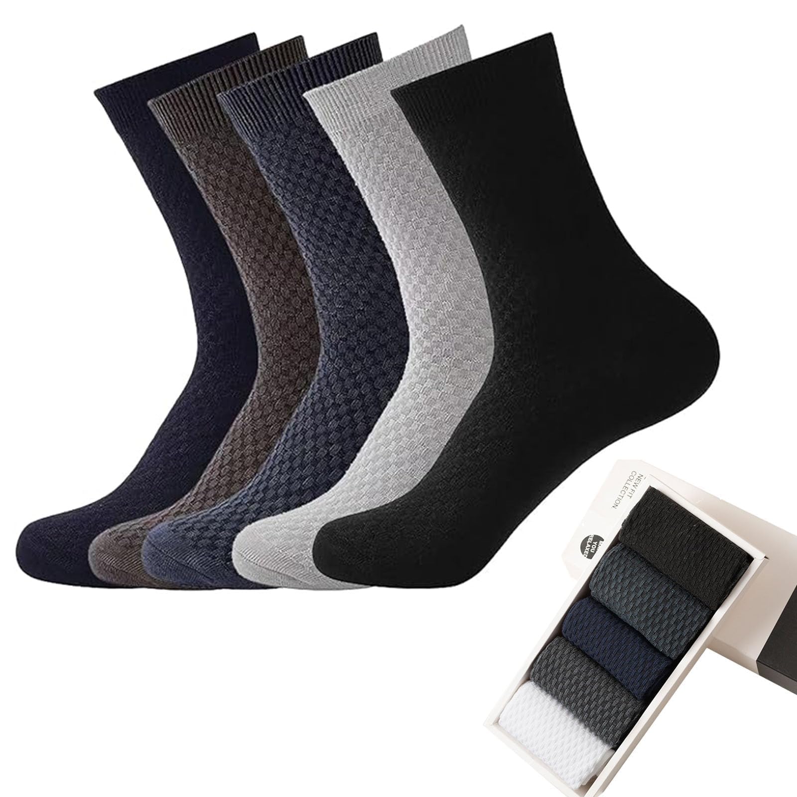 YÄKSCHEEBamboo Socks for Men, 5 Pack Men's Socks, Comfortable, Breathable Socks, Moisture Wicking Soft Casual Mens Calf Socks & Hosiery