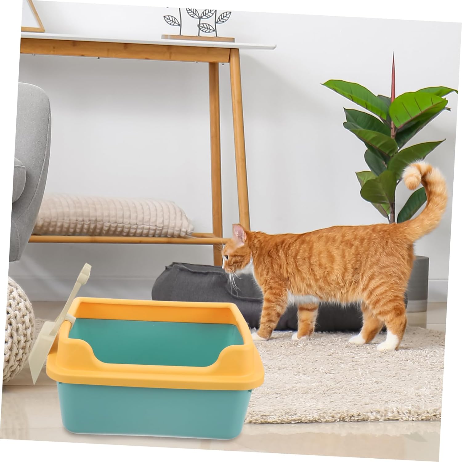 1set Semi-Enclosed Cat Litter Box with Shovel Practical Pet Toilet for Home Use Sturdy Design to Contain Litter and Odor for Kittens and Adult Cats Easy to and Maintain