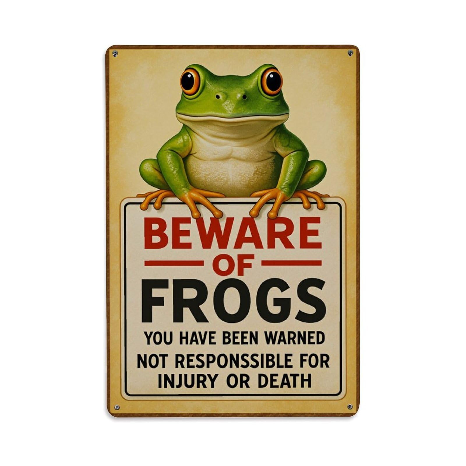 Enderetf Vintage Beware Of Frogs Sign Tin Sign Metal Poster, Home Bar Garage Man Cave Cafe Indoor & Outdoor Wall Decoration 8X12inches
