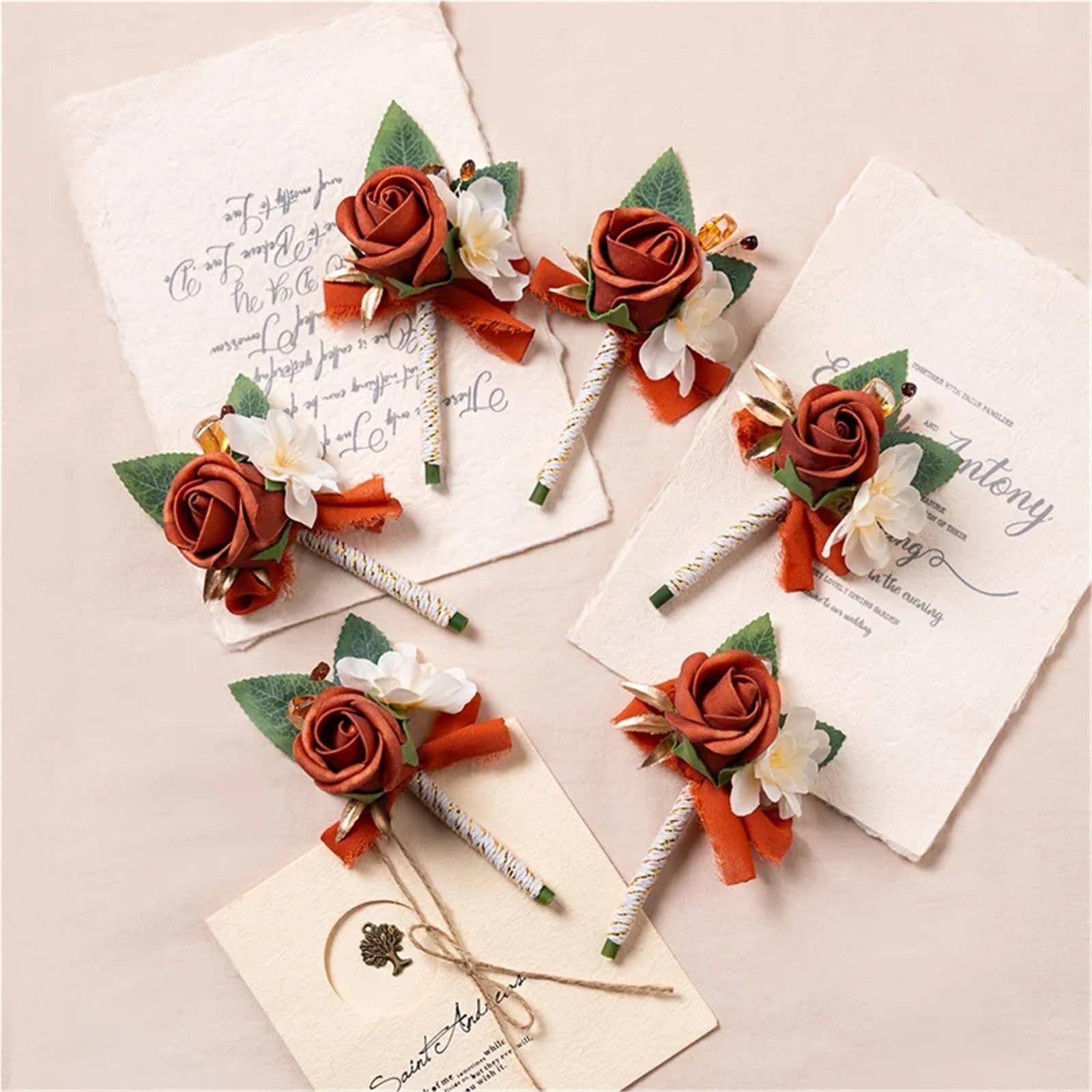 Ansteckblume Gebrannte orangefarbene Boutonniere for den Bräutigam, Trauzeugen und, künstliche Blumen for die Hochzeitszeremonie, rustikalen Hochzeitsball(Yellow)