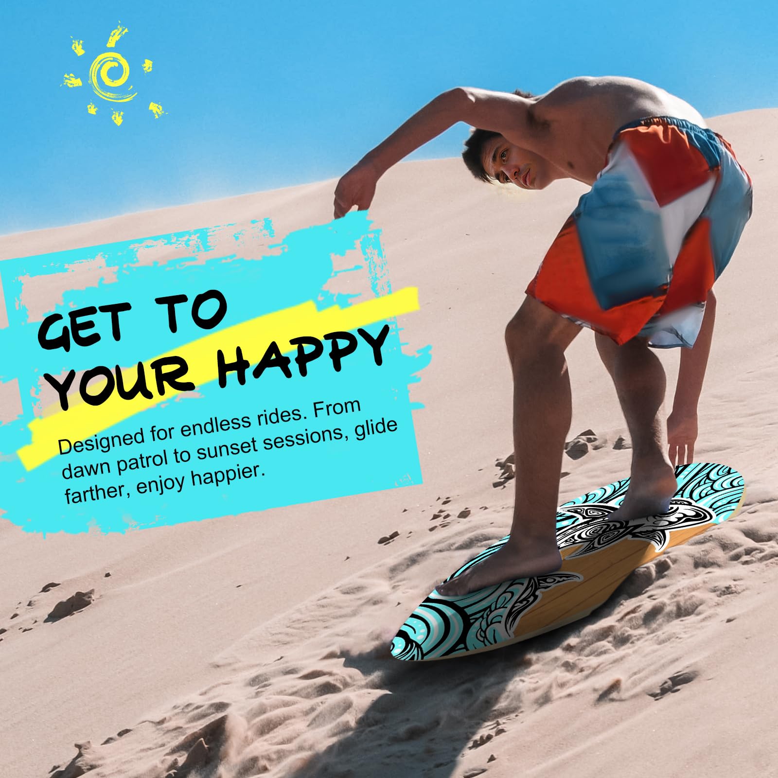 Perfeclan Skimboard Surfbrett Stehend Strandspielzeug Strand Sandbrett Holz Skimboard für Anfänger Jungen Mädchen Universal Kinder Teens