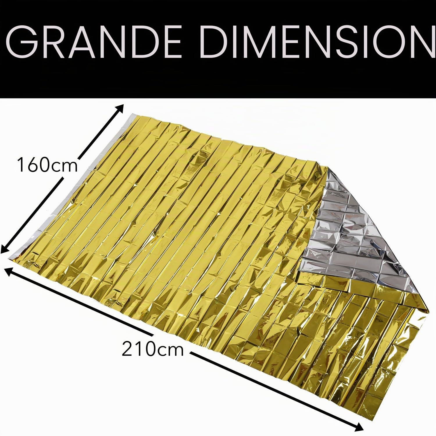 Takit Couverture De Survie 5X- Réutilisable - Extra Large - 210 * 160cm - Imperméable - Couverture Chauffante De Survie en Mylar pour Camping, Randonnée, Premiers Soins - Or & Gris