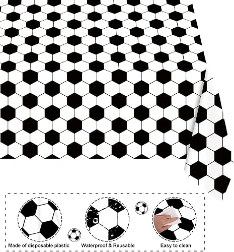 Miniatura 4 de Paquete de 4 manteles de fútbol desechables para fiesta de fútbol, decoraciones de cumpleaños, suministros de fiesta, 54 x 108 pulgadas