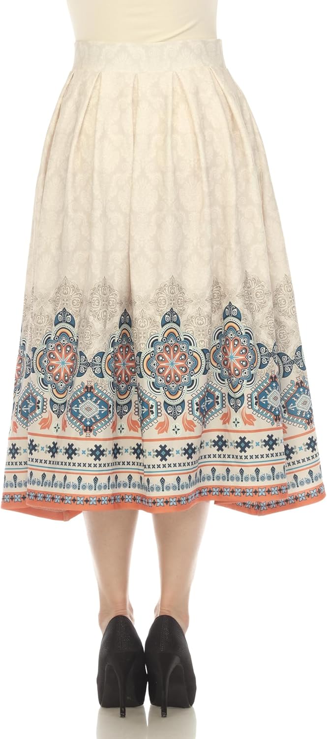 white mark Women's Pleated Skirt with Border Prints