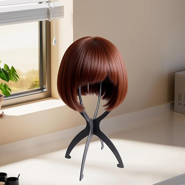 2 Piezas 50cm Soportes para Pelucas de Plástico para Exhibir y Airear Pelucas, Soporte de Peluca Portátil Plegable, Altura Ajustable de 35 a 50 cm, para Cabello Largo, Sombreros y Gorros (Negro) - 5