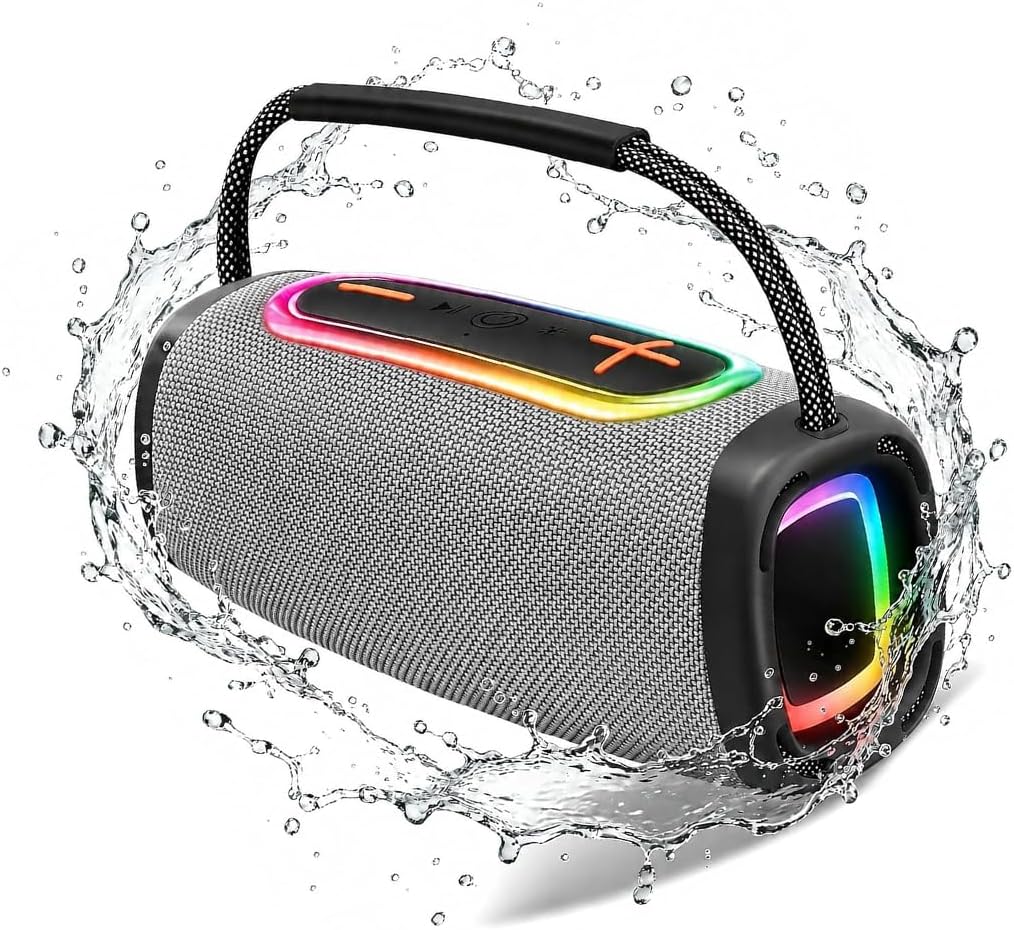 Outdoor Bluetooth BT5.4 Speaker: 60W Loud Sound, IPX7 Waterproof with 40H Playtime, Bass, TWS, 6000mAh Portable Wireless Speakers with RBG Light Show for House, Party, Projector, Beach (Black)