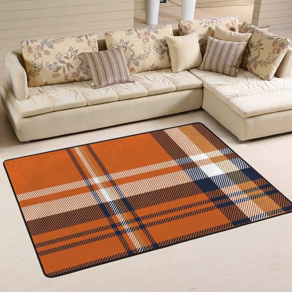 Tapis classique à carreaux orange facile à nettoyer et durable pour chambre