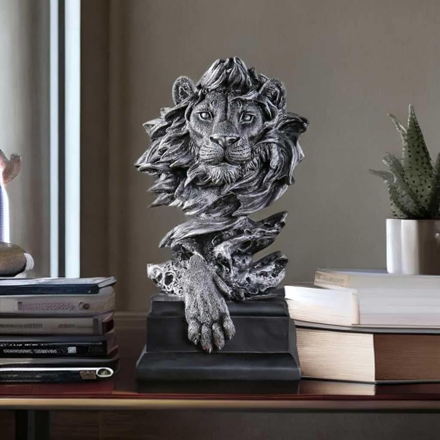 Figura de busto de león de resina de 12.5 pulgadas, escultura de animal coleccionable para decoración del hogar y la oficina, adorno de mesa para sala de estar, dormitorio y decoración de