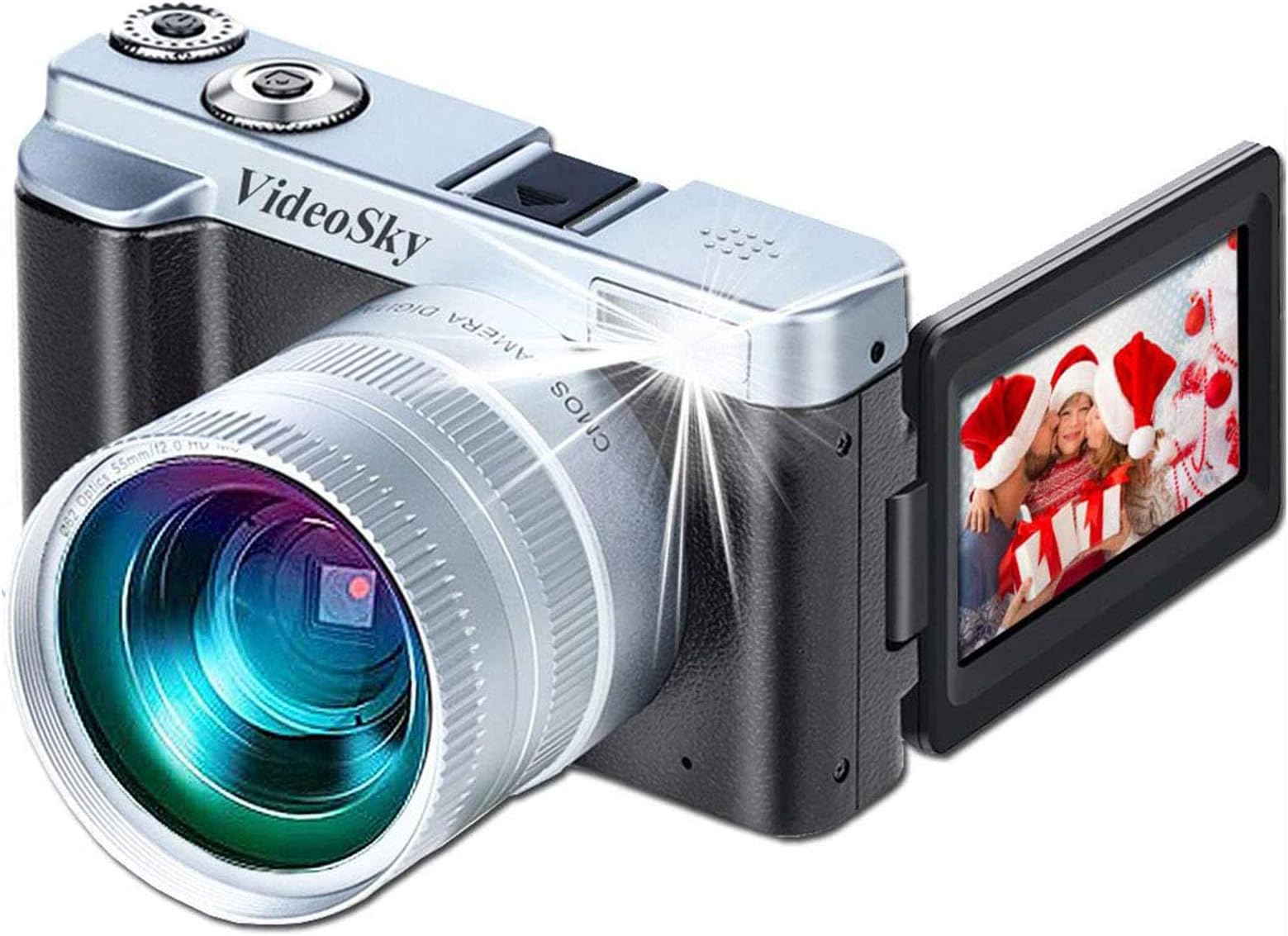 Vlogging Camera Digital Cameras, FHD 1080P 24MP 16X Digital Zoom Video Cameras for YouTube WiFi Camcorder Recorder with Flip Screen, Wide Angle Lens, IPS Flip Screen,Flash Light (Silver)