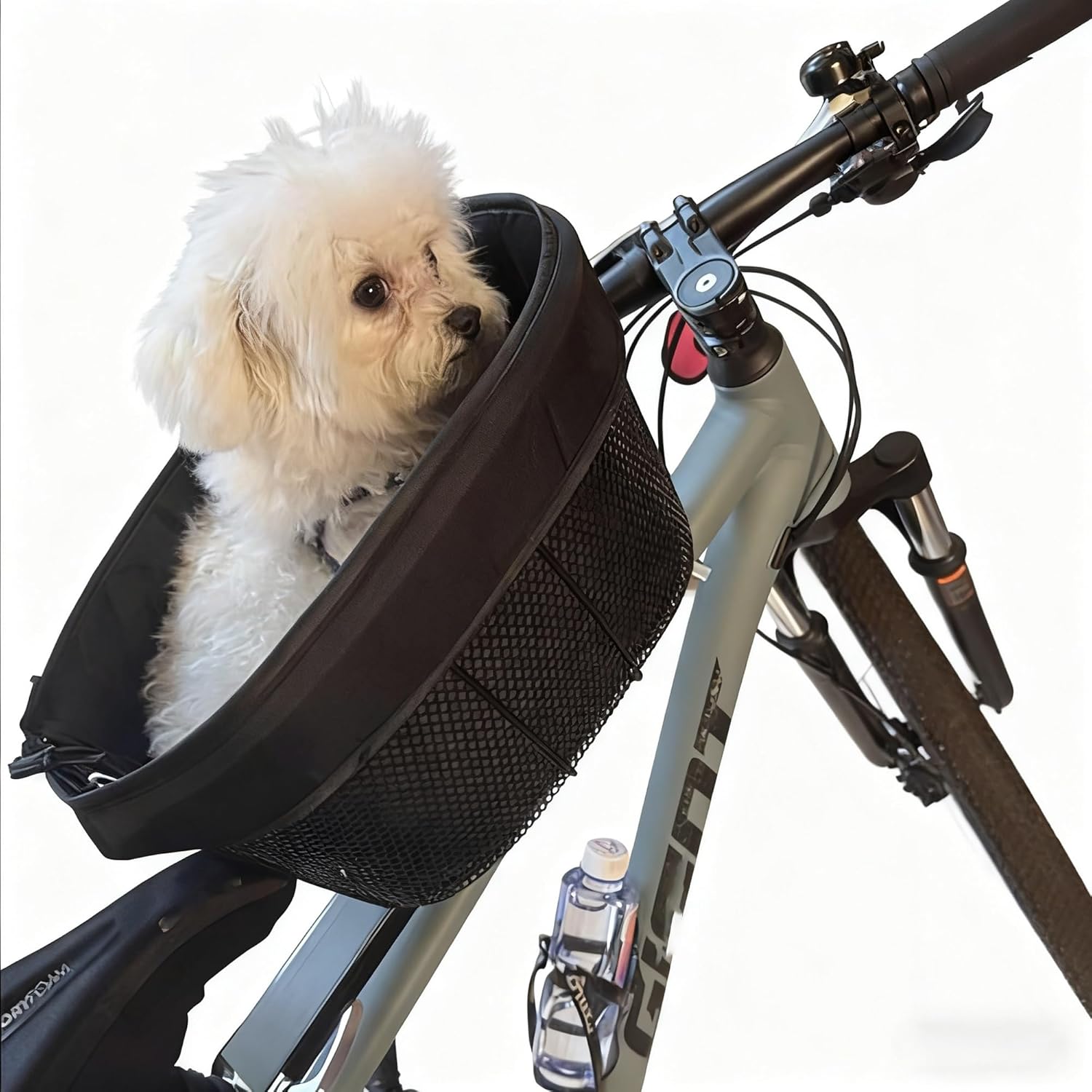 Dog Bike Basket Front Mount, Bicycle Pet Seat with Internal Leash, Reinforced Frame & Soft Liner for Puppies(Under 15 pounds)