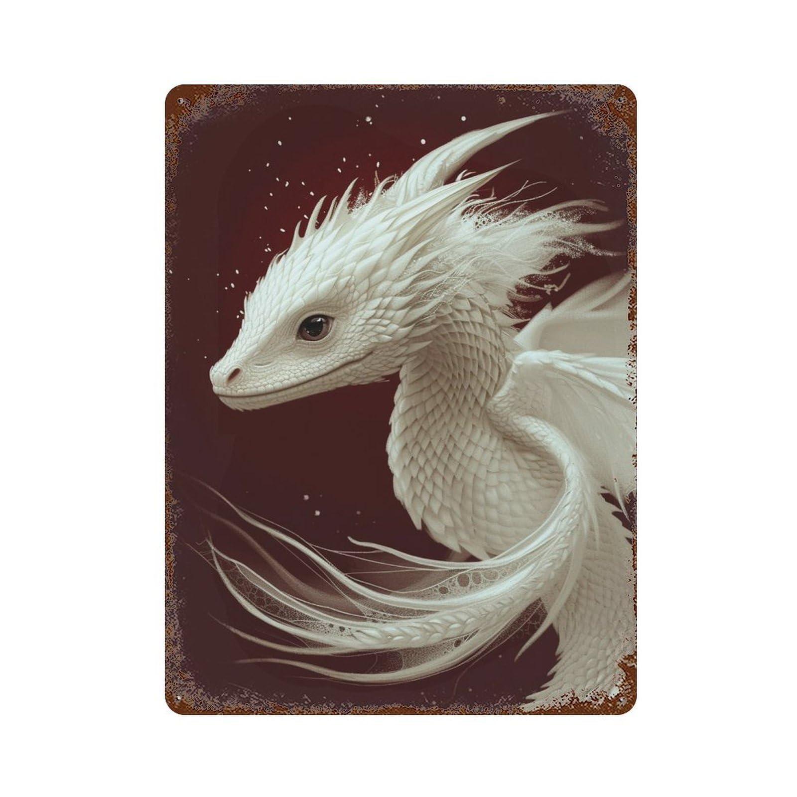 White Dragon Fantasy Art Vintage Metal Tin Sign 15.7"x11.8", Ideal for Shed, Workshop And Garage Wall Decor