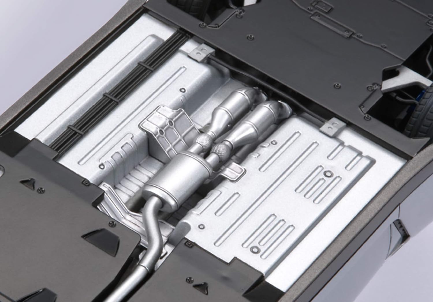 Undercarriage detail of Tamiya GT-R R35 model