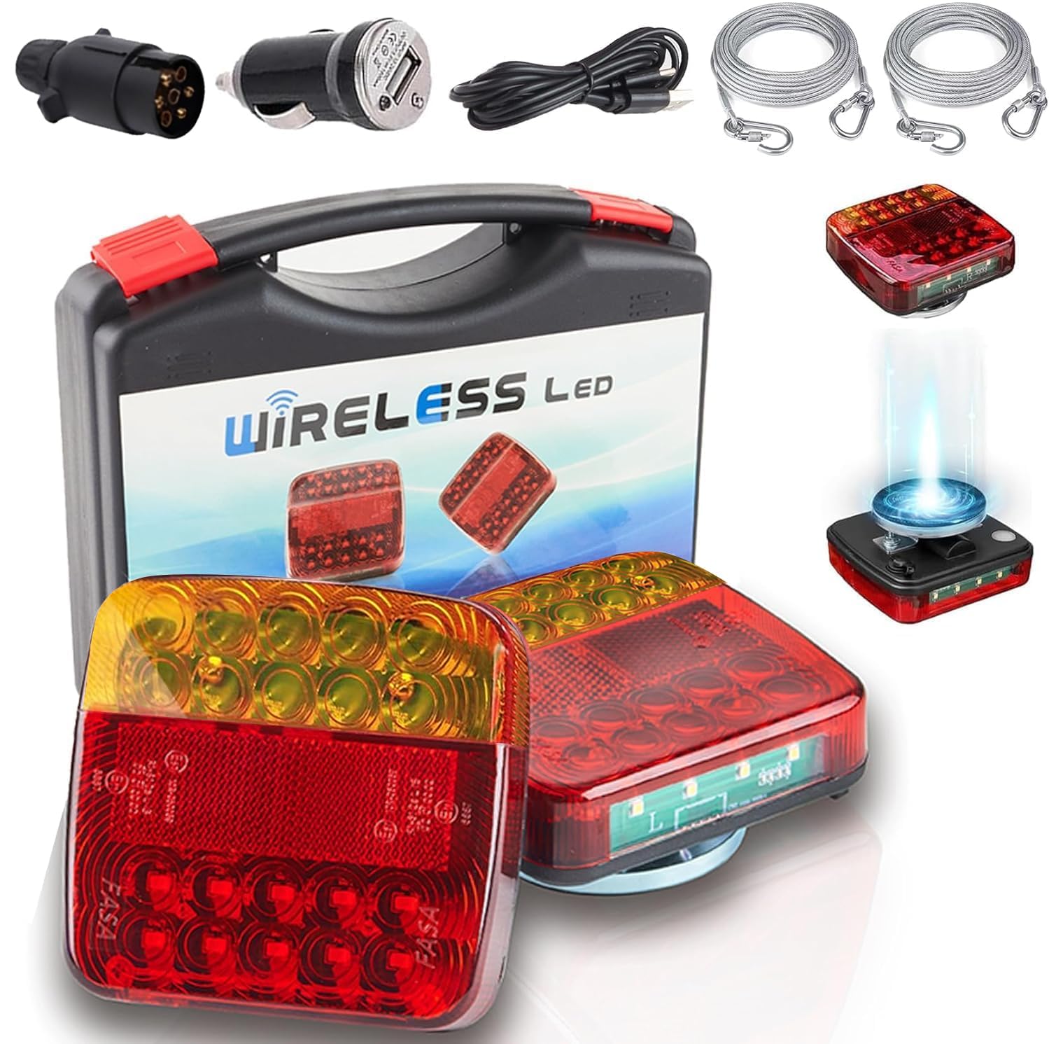 TXGSDXS Anhänger Rückleuchten Kabellos LED Magnetisch mit 7 Pin IP65 | Wiederaufladbar, starke Magnetbefestigung, kabellose Montage, IP65 wasserdicht für Anhänger, LKW, Wohnwagen und Transporter