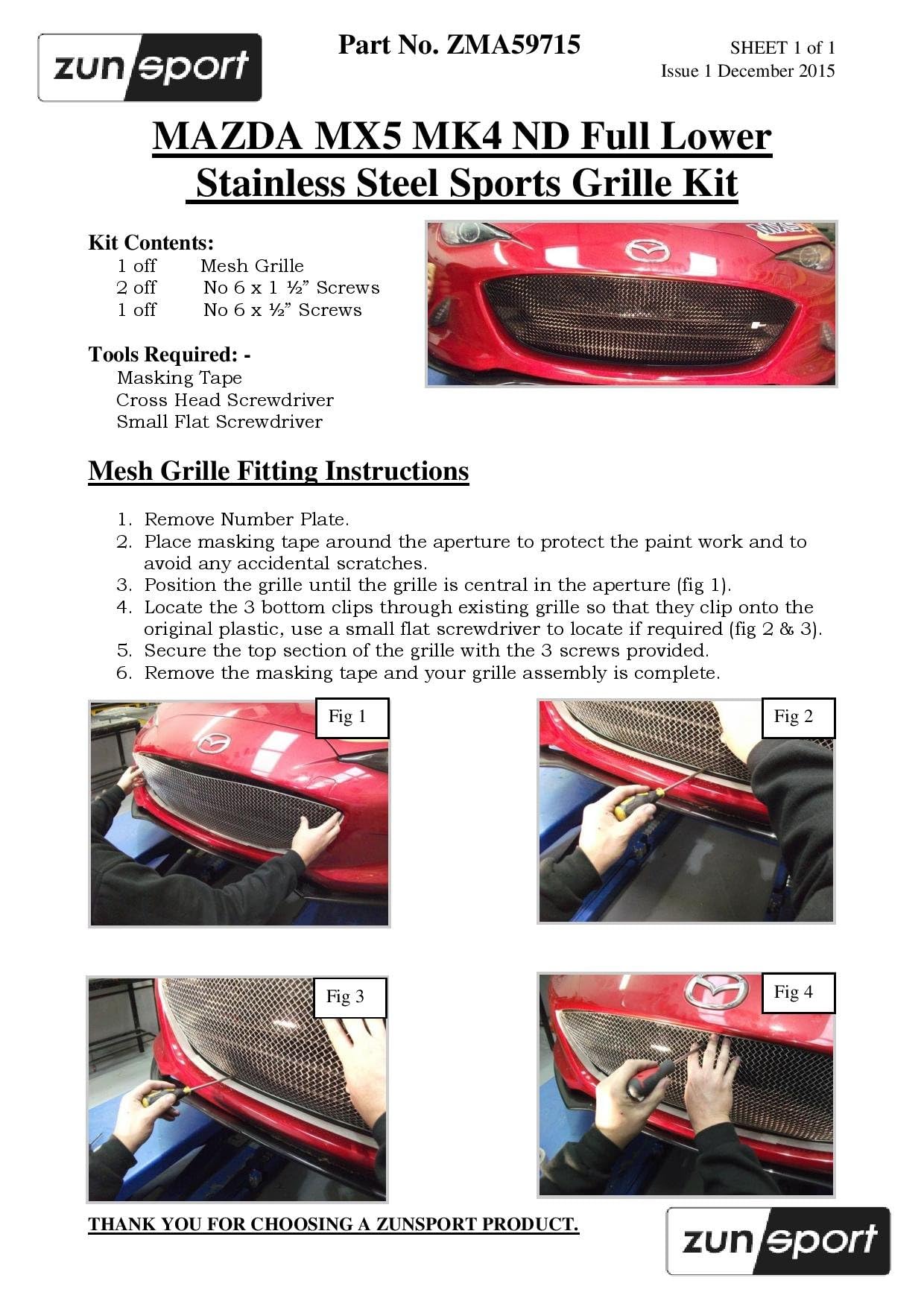 Zunsport Compatible With Mazda MX5 MK4 ND - Full Lower Grille