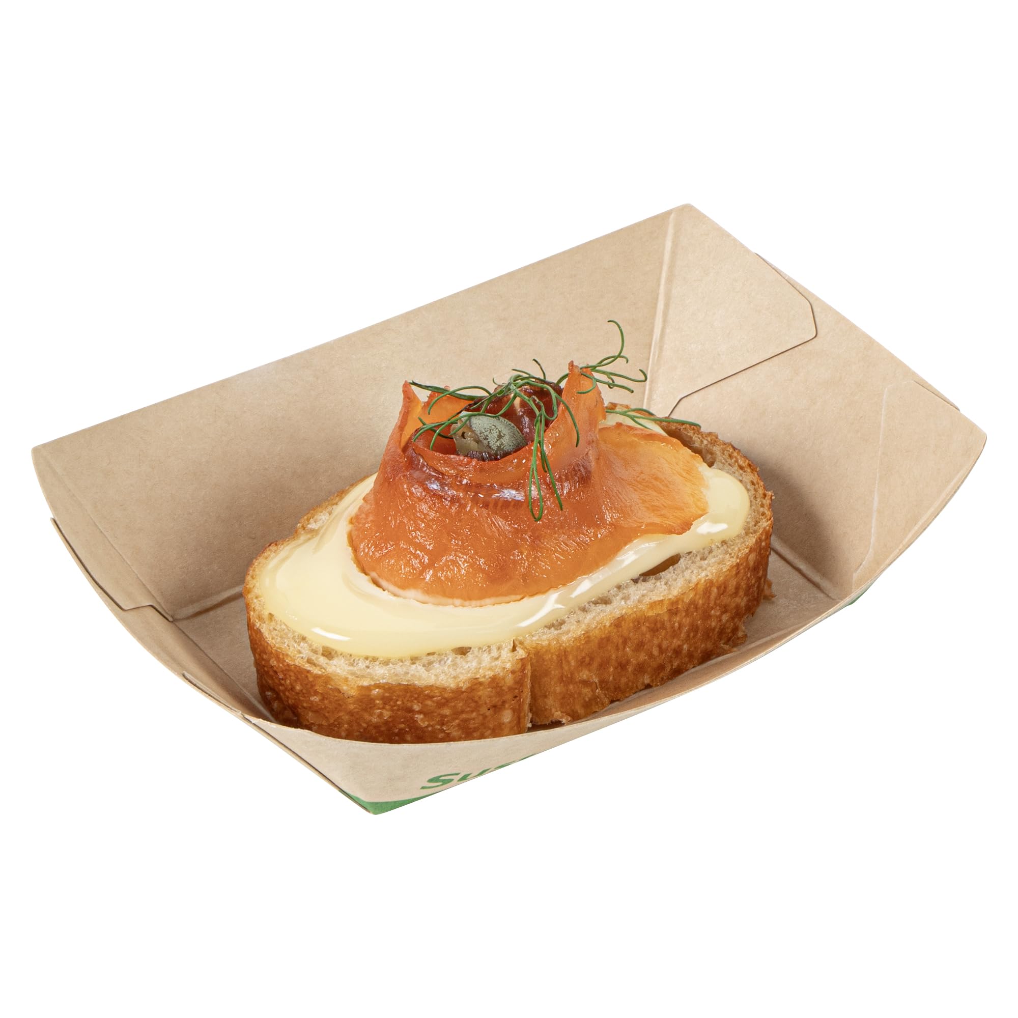 Restaurantware -Sustain - Barcos desechables de comida de 4 onzas, 50 bandejas de papel resistentes para alimentos, con forro de ácido poliláctico, compostables, bandejas de servir de papel de bambú