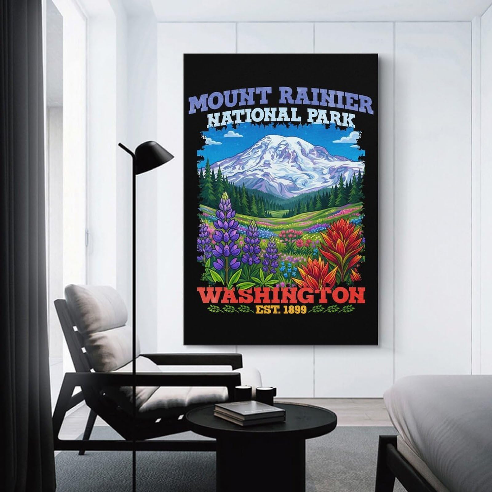 Junmoney Mount Rainier National Park Washington Wall Art Print, 12x18inch(30x45cm), for Office, Study Or Home Workspace, Decorative Artwork for Productive Spaces