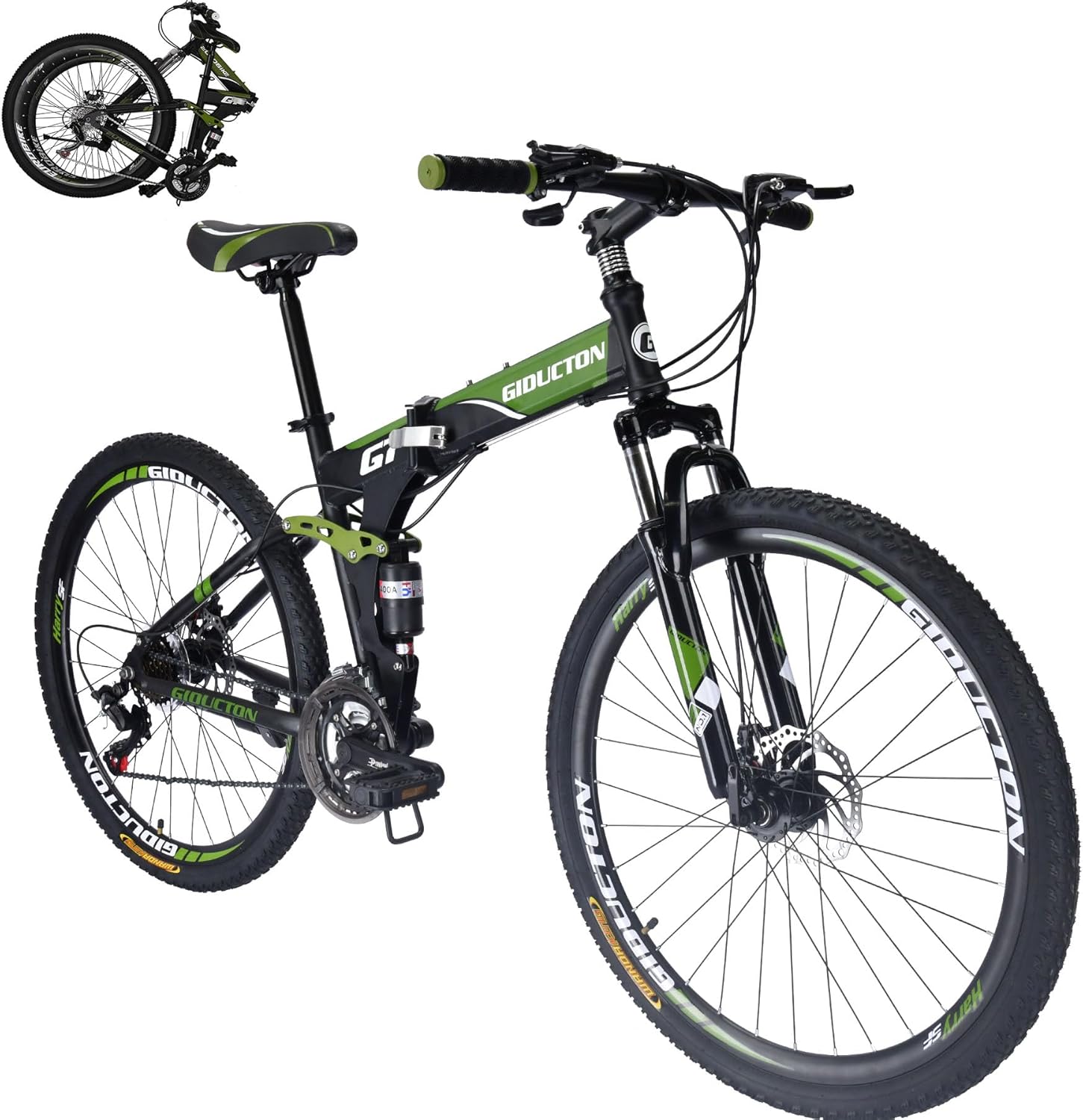 EUROBIKE 27.5" Full Suspension Mountain Bike 21 Speed Folding Bicycle Men or Women MTB for Afult (G7 27.5" Wheels ArmyGreen)