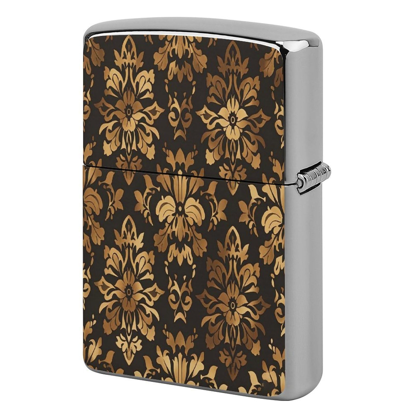 Btcowzrv Style Vintage Gold Black Tan Floral Metal Lighter Case Sleeve Cover Holder