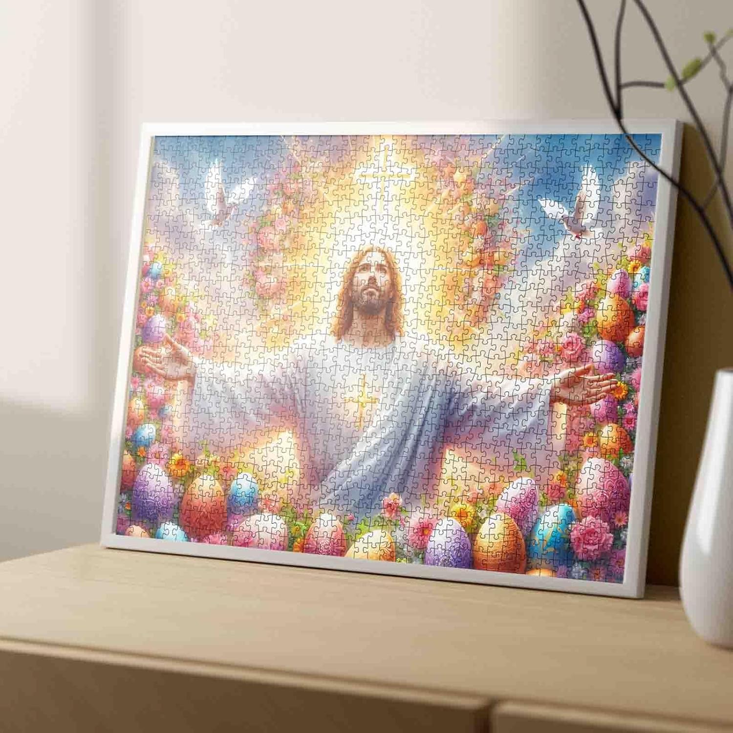 Christians 1000 Piece Jigsaw Puzzles for Adults jesus Christ Painting Jigsaw Puzzle Coss and Graffitic Easter Eggs 1000 Pieces Puzzles Happy Easter DIY Craft Funny Puzzle Art Bedroom Decor Family Gift